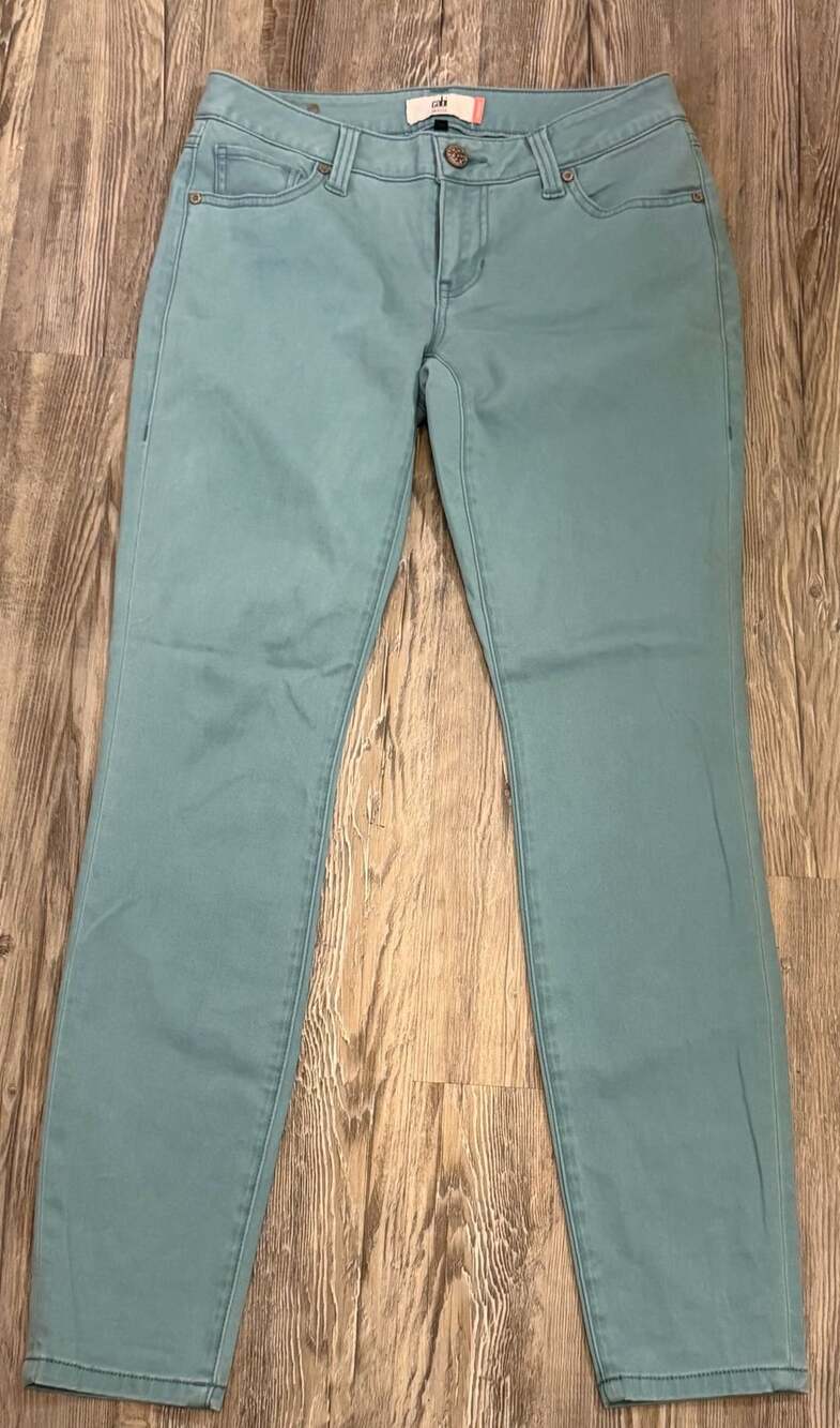 Cabi Jeans Skinny Teal Green Twill Pants Size 4